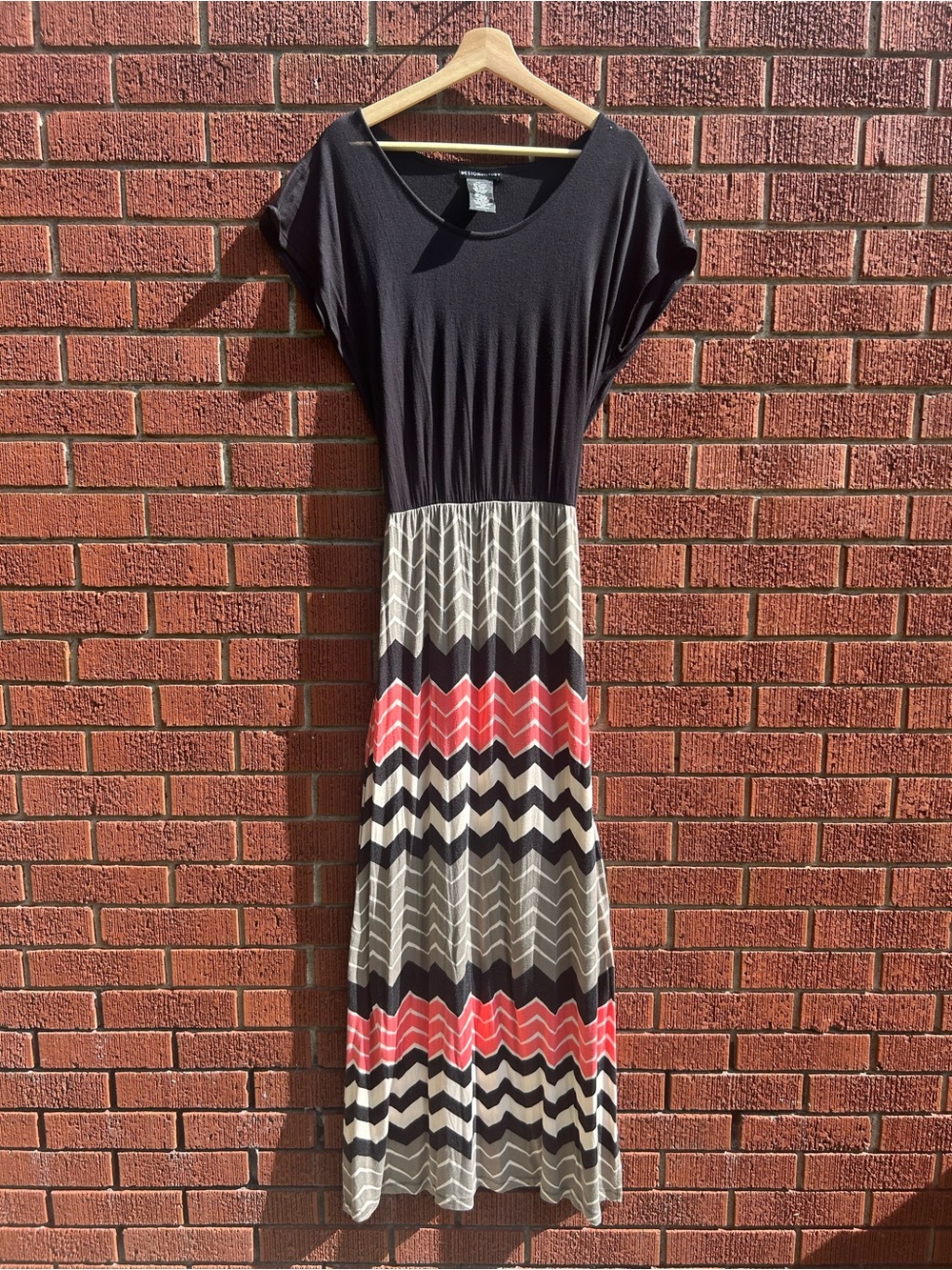 Design History Chevron Maxi Dress Women's M Black Coral Grey Colorblock